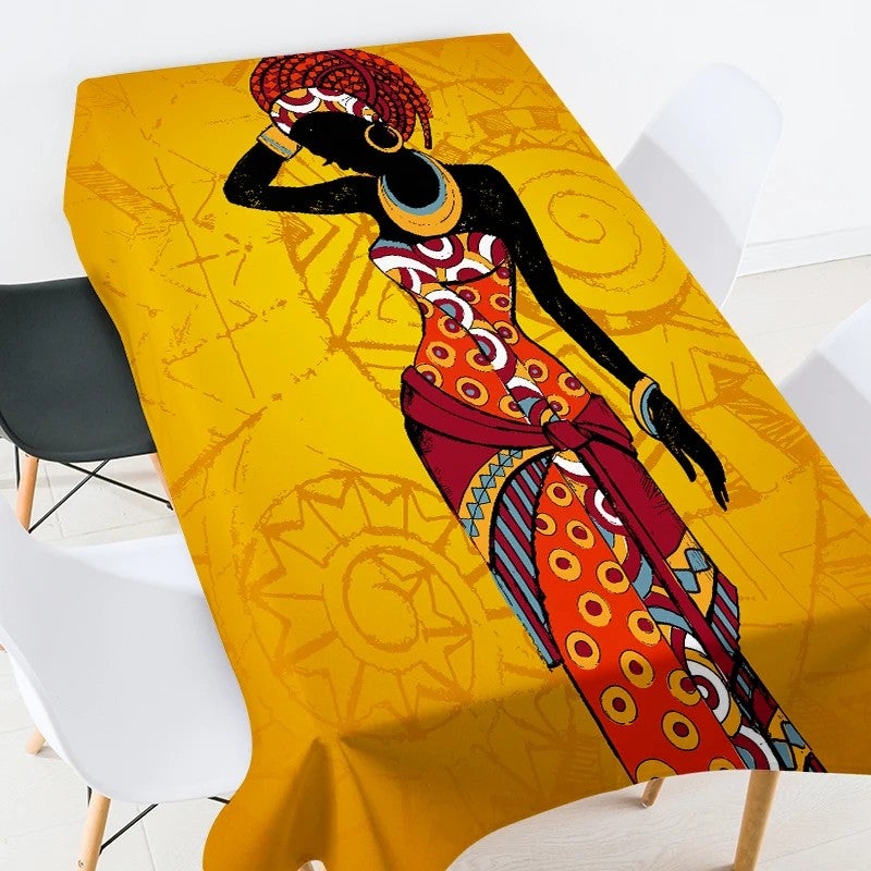 Bluejw Digital Printed African Tribe Woman Design Polyester Fabric Tablecloth - Image 1